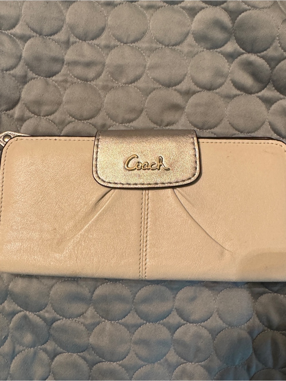 Coach Fold-Over Leather Wallet in Ivory with Silver Logo